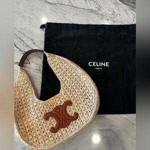 CELINE CLASSIC PANIER HOBO BAG IN RAFFIA AND CALFSKIN